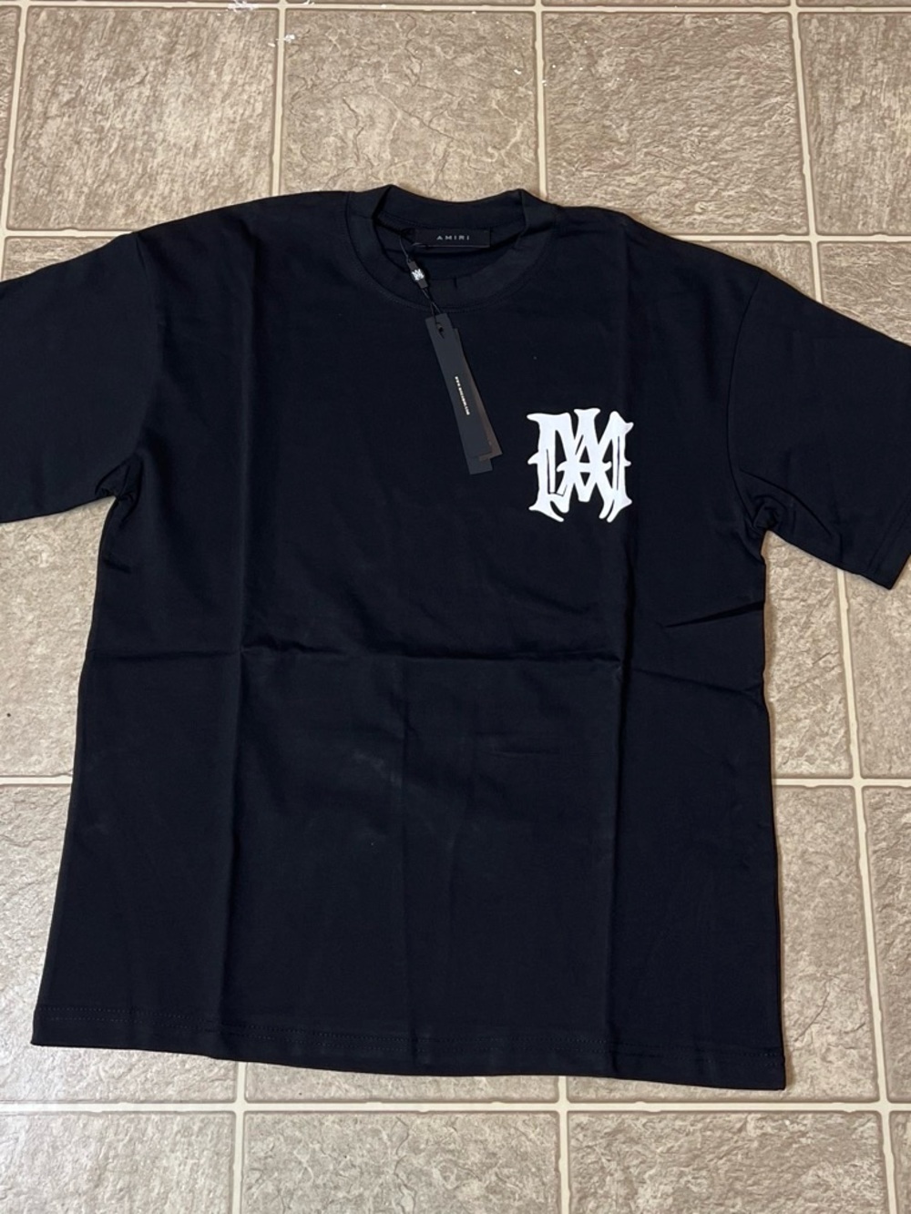 AMIRI Black Short-Sleeve Tee with White Monogram Logo
